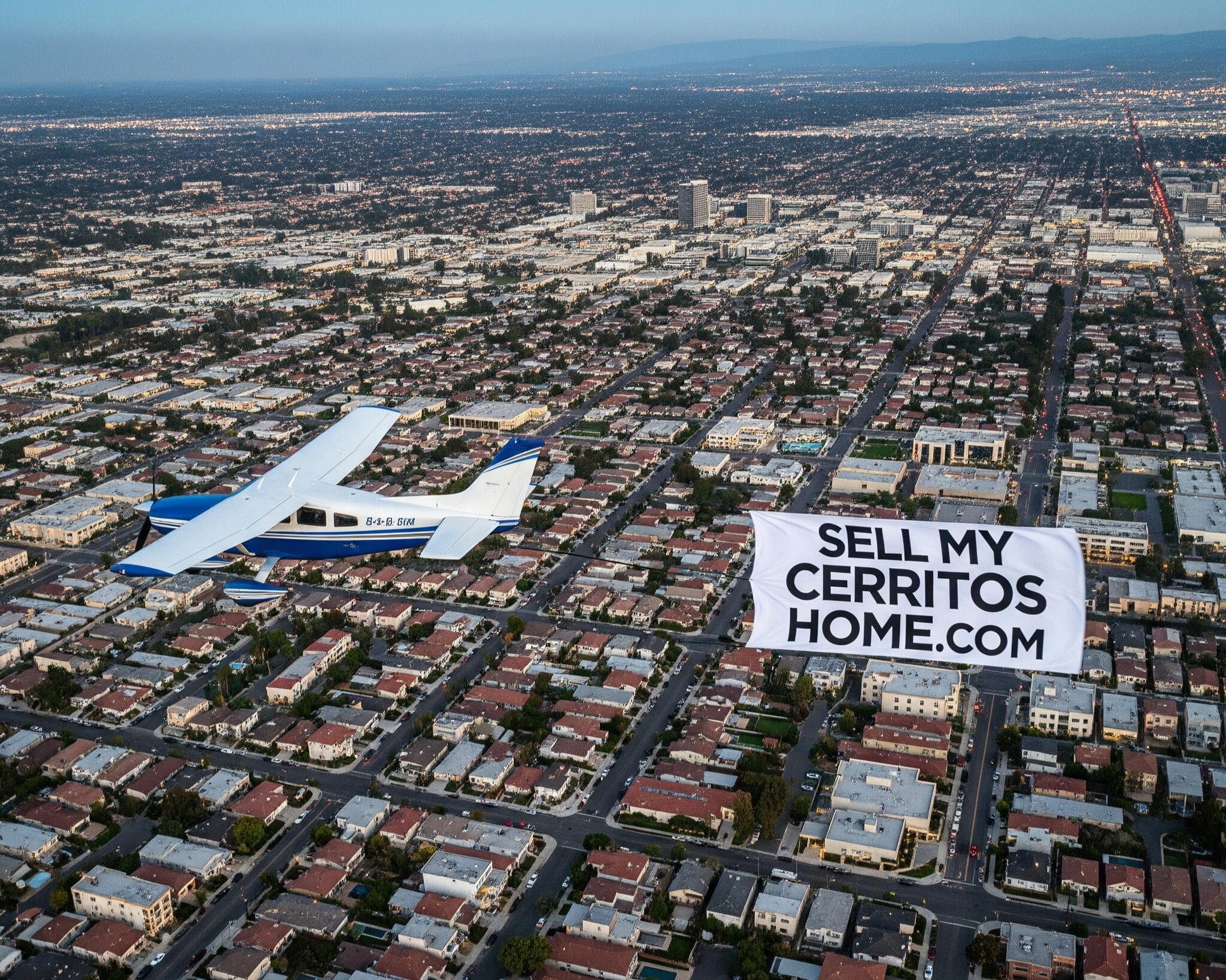 A vibrant aerial view of city of Cerritos in California with luxury homes